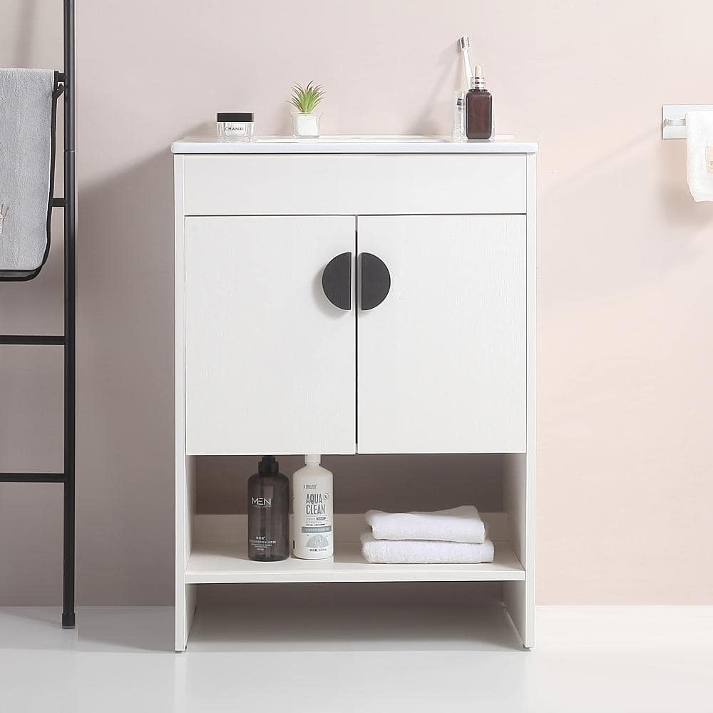 24 in. W x 18 in. D x 32 in. H Freestanding Bathroom Vanity in White with 2