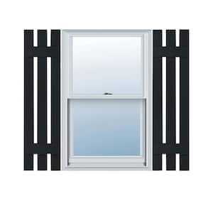 12 in. W x 35 in. H Vinyl Exterior Spaced Board and Batten Shutters Pair in Black
