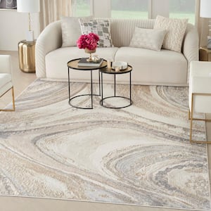 Brushstrokes Cream Grey 8 ft. x 10 ft. Abstract Contemporary Area Rug