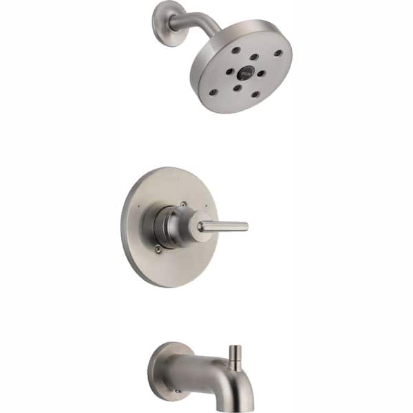 Delta Trinsic 1-Handle Wall Mount Tub and Shower Faucet Trim Kit in Stainless with H2Okinetic (Valve Not Included)