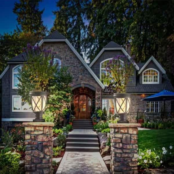 Hampton Bay Ravencrest 120 Lumens Black Outdoor Solar Post Lantern