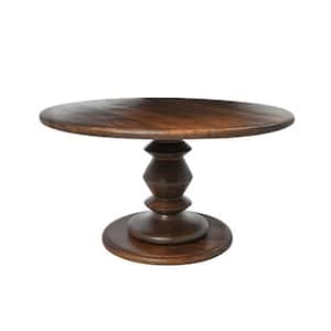 Berns 34 in. Mid Brown Stained Round Wood Coffee Table with Solid Wood