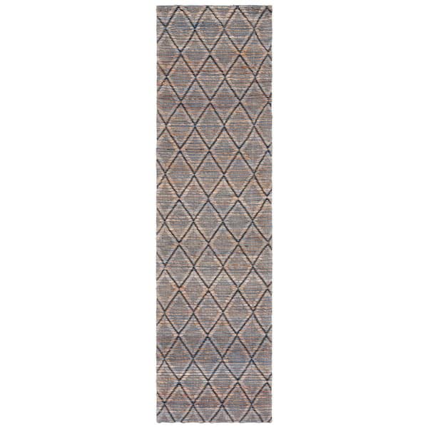 SAFAVIEH Natural Fiber Beige/Blue 2 ft. x 9 ft. Abstract Geometric Runner Rug