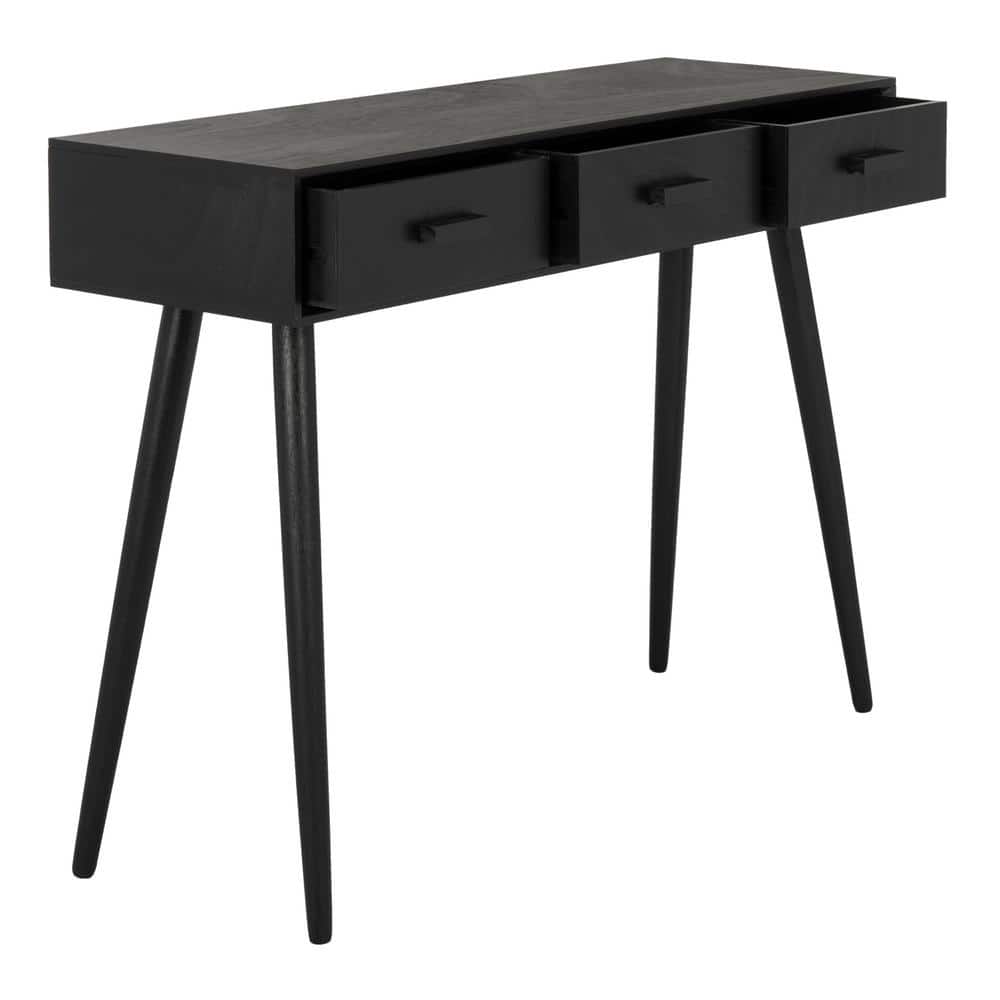 Transitional Black Rectangular Console Table with 3 Drawers
