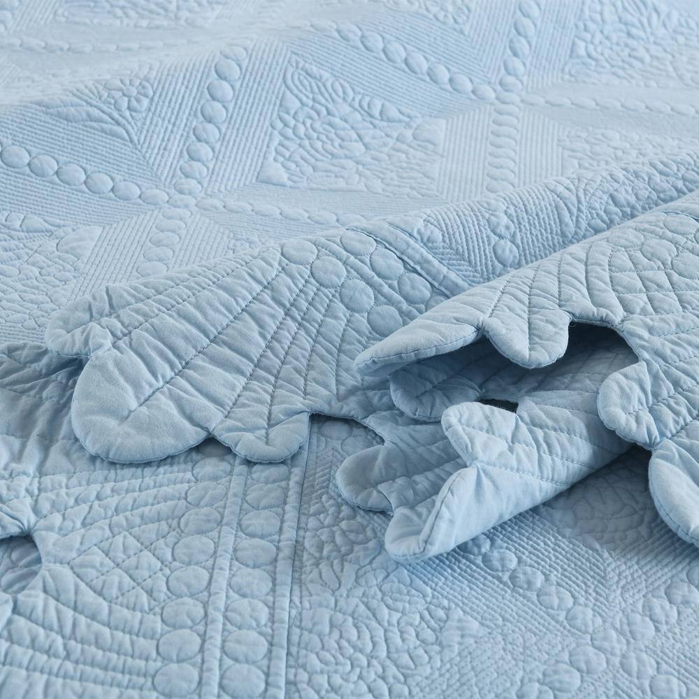 Light Blue Cotton Queen Reversible Bedspread Set