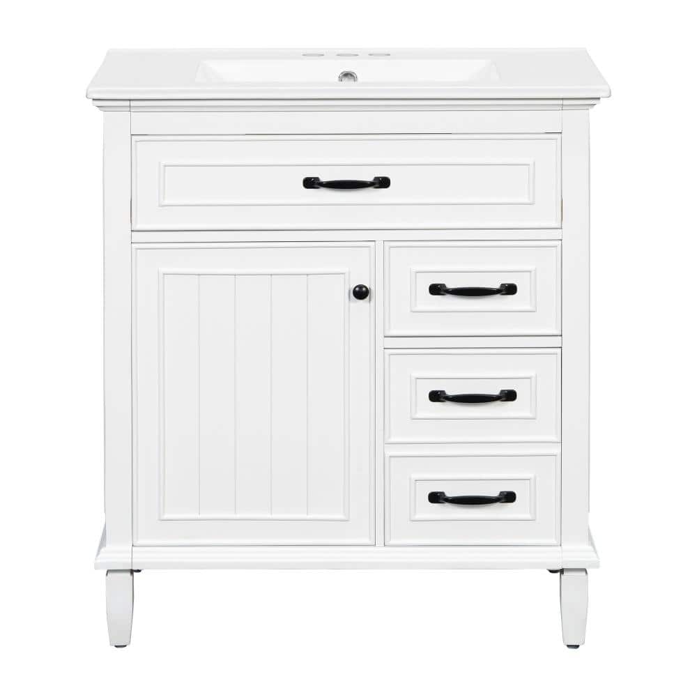 30 in. W Single Sink Freestanding Bath Vanity in White with White Ceramic Top Unassembled price history on PriceWatchPro