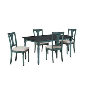 Lawson Teal Blue with Wood Top Dining Set (5-Piece)