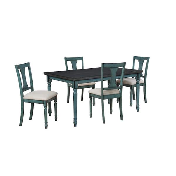 Powell Company Lawson Teal Blue with Wood Top Dining Set (5-Piece)