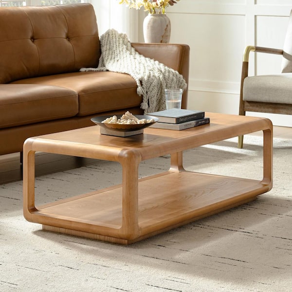 Leon 47 in. Oak Rectangle Wood Coffee Table with Open Base