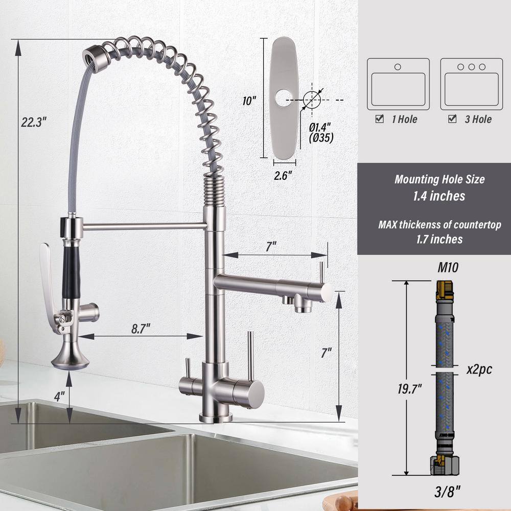 Brushed Nickel Double Handle Pull-Down Kitchen Faucet with Spray