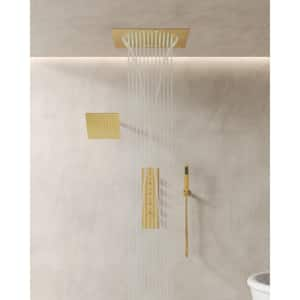 Square 15-Spray 20in. and 10in. Dual Shower Heads Ceiling Mount Fixed and Handheld Shower Head in Brushed Gold