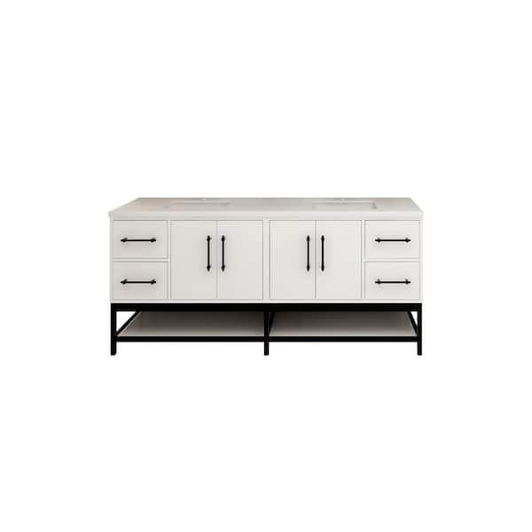 Victoria 71 in. W x 20 in. D x 35 in. H Double Sink Freestanding Frame Bath Vanity in Gloss White with White Acrylic Top