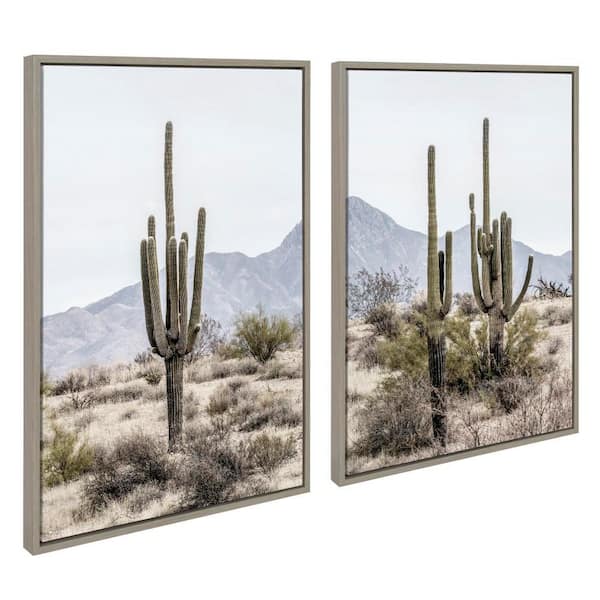Kate and Laurel Sylvie Tall Saguaro Cacti Desert Mountain by the Creative Bunch Studio 2-Piece Framed Art Print 23 in. x 33 in.
