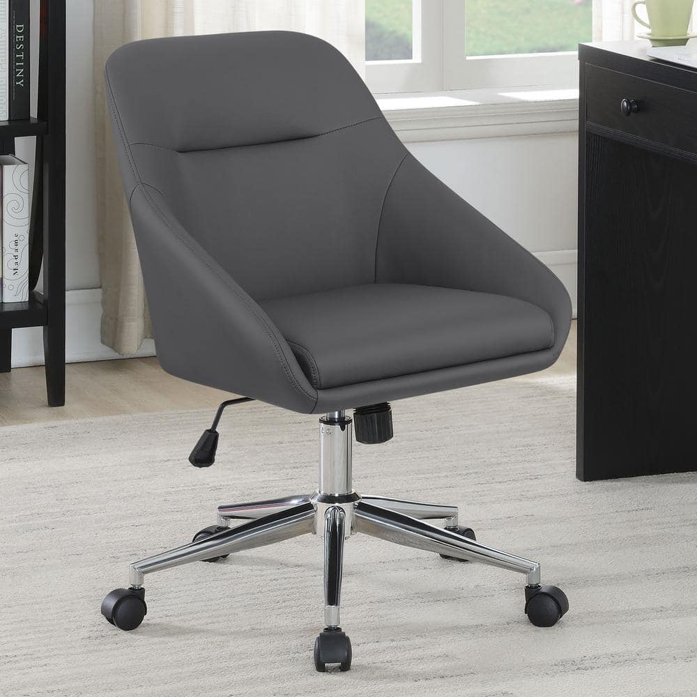 Gray Faux Leather Swivel Desk Chair with Chrome Base