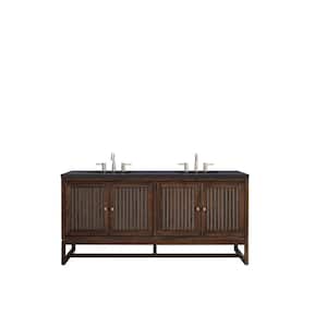Athens 72 in. W x 23.5 in. D x 34.5 in. H Bathroom Vanity in Mid Century Acacia with Charcoal Soapstone Quartz Top