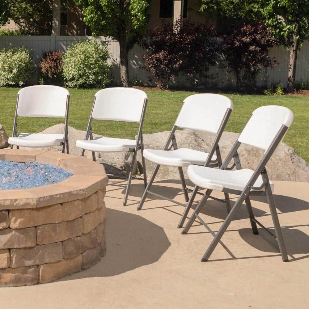 White Granite Metal and Polyethylene Folding Chairs, 4 Pack