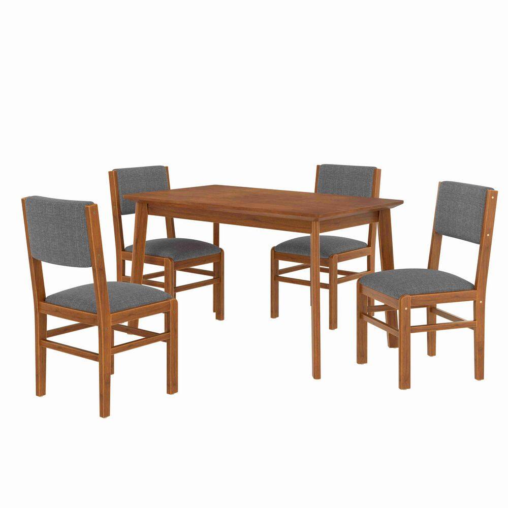 5-Piece Rectangular Brown/Gray Wood Top Dining Table Set Seats 4 with Modern Kitchen Table and 4 Upholstered Chairs
