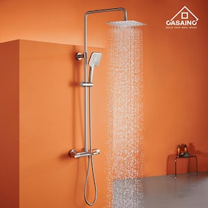 3-Spray Patterns 9.8 in. Tub Wall Mount Dual Shower Heads Thermostatic Shower Faucet in Brushed Nickel