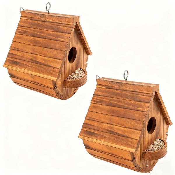 2 Set Wood Outdoor Hanging Birdhouse for Bird Families Bluebird Finch Cardinals in Garden