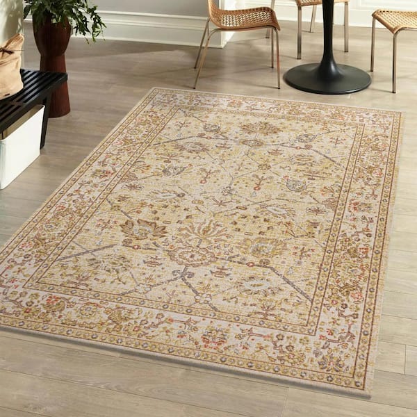 JONATHAN Y Alba Modern Faded Peshawar Ivory 7 ft. 9 in. x 10 ft. Area Rug