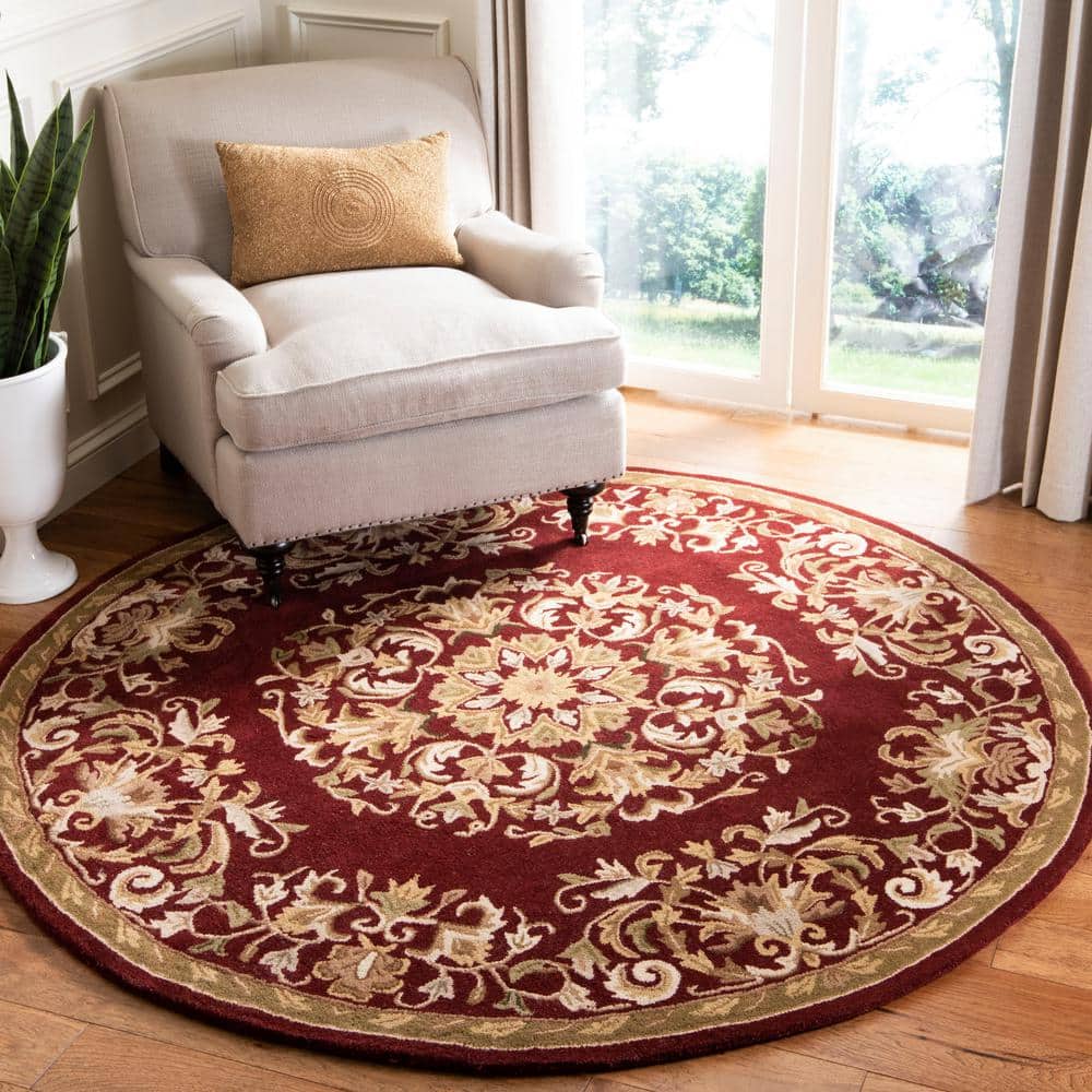 Handmade Red Wool 6' Round Tufted Area Rug