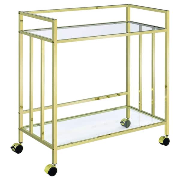 Coaster Cara Brass Rectangular Glass Bar Cart with Casters