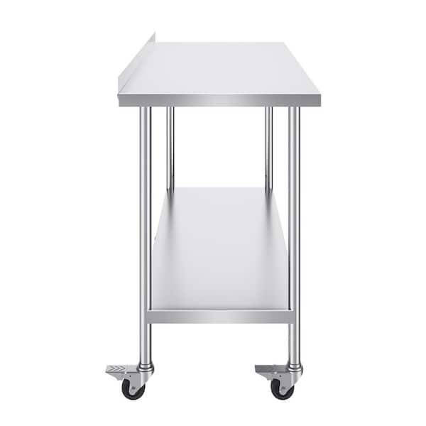 SKYSHALO Stainless Steel Work Table, 24 x 60 x 40 In. Silver Kitchen Prep Table Commercial Food Prep Worktable with Casters