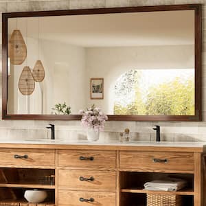 72 in. W x 36 in. H Large Rectangular Rustic Wood Framed Farmhouse Wall Bathroom Vanity Mirror in Brown