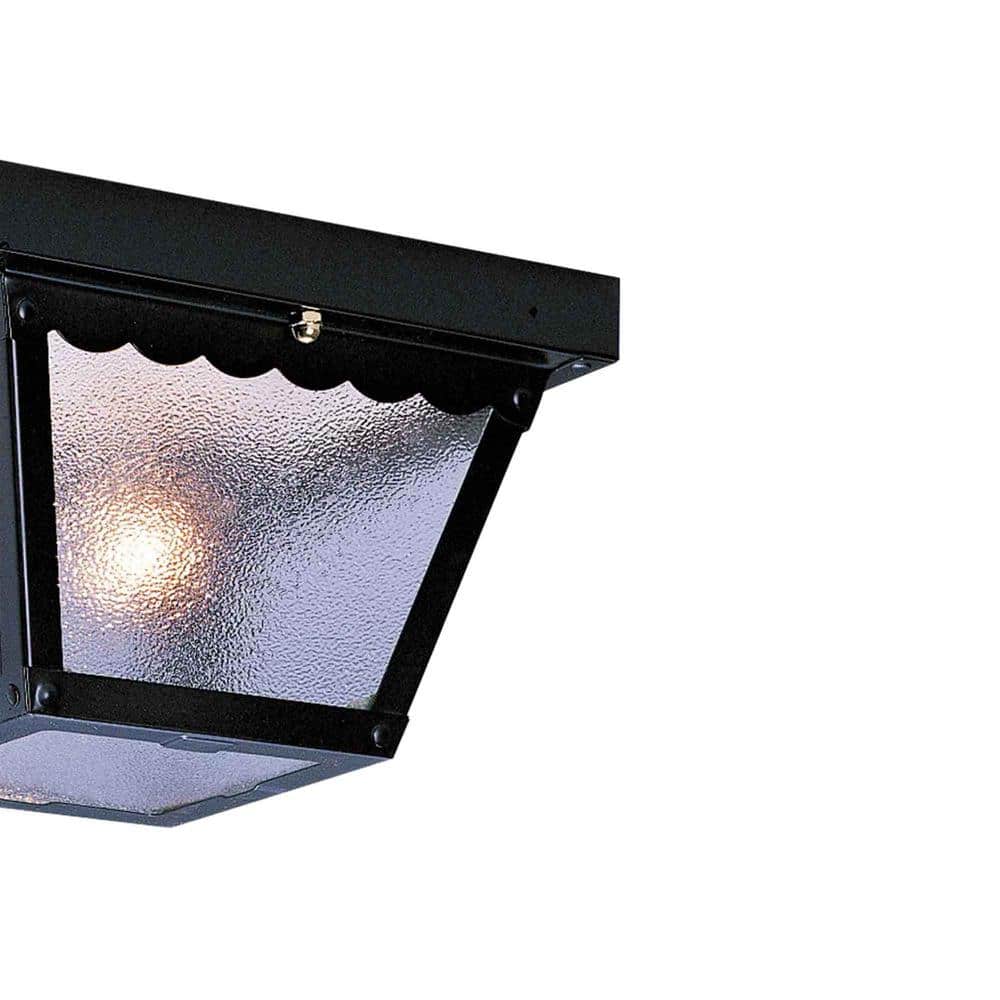 Black Glass 2-Light Outdoor Flush Mount Ceiling Fixture