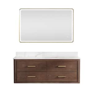 Cristo 55 in. W x 22 in. D x 20.6 in. H Single Sink Bath Vanity in Dark Brown with White Quartz Stone Top and Mirror