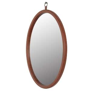 23.62 in. W x 29.92 in. H Mordern Oval PU Covered MDF Framed Wall Decorative Bathroom Vanity Mirror in Brown