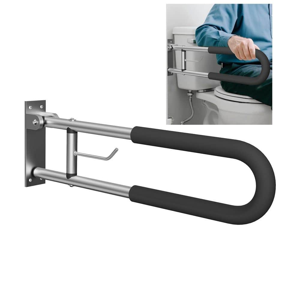 29.5 in. Flip-Up Toilet Safety Rail in Silver, Heavy Duty Grab Bar with Paper Holder for Elderly & Small Bathrooms price history on PriceWatchPro