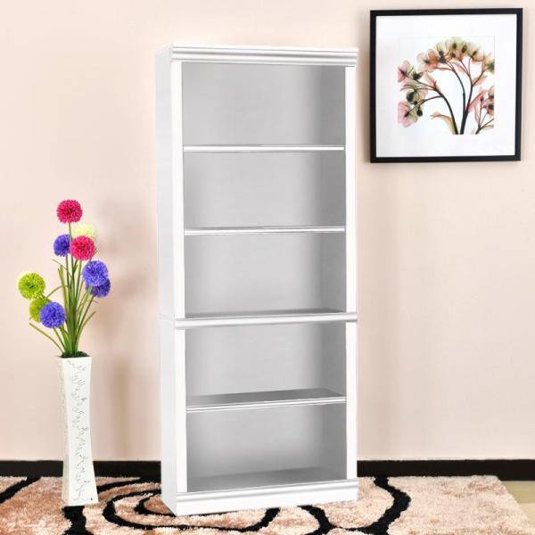 White Wood 5 Shelf Standard Bookcase, 72 Inch Bookcase White