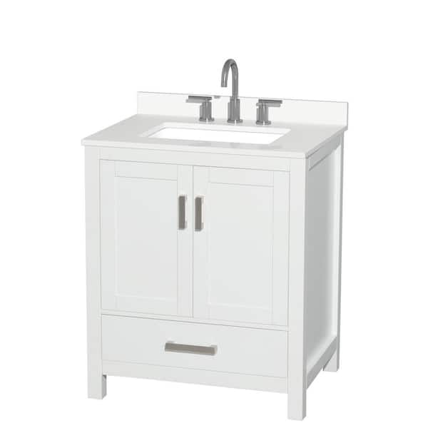 Wyndham Collection Sheffield 30 in. W. x 22 in. D x 35 in. H Single Bath Vanity in White with White Quartz Top