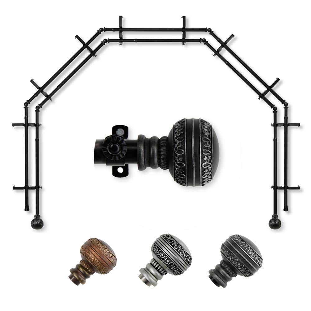 "13/16"" Dia Adjustable 5-Sided Double Bay Window Curtain Rod 28 to 48"" (each side) with Hudson Finials in Black" price history on PriceWatchPro