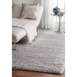 Gynel Solid Shag Silver 3 ft. x 5 ft. Area Rug