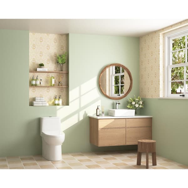 Ursa 12 in. Rough In 1-Piece 1.1/1.6 GPF Dual Flush Elongated ADA Compliant Height Toilet in White with Soft Closed Seat