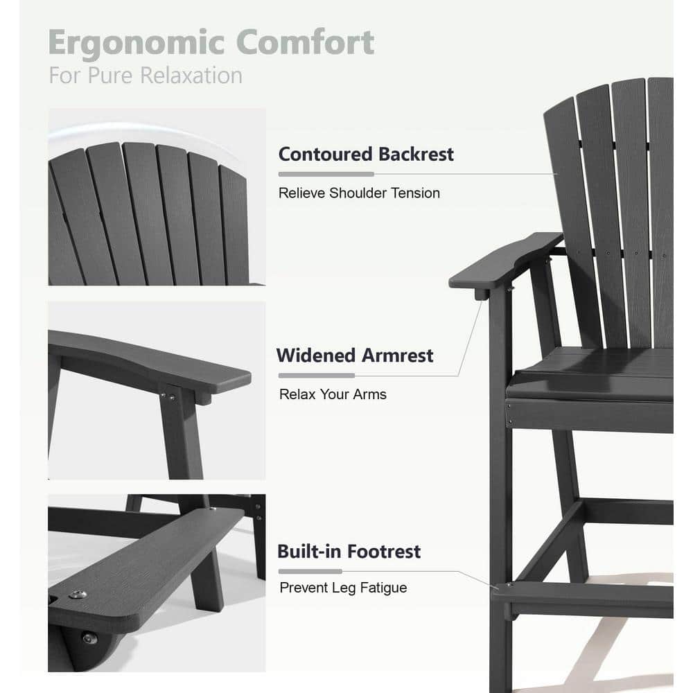 Dark Gray Tall Adirondack Bar Chairs with Removable Trays