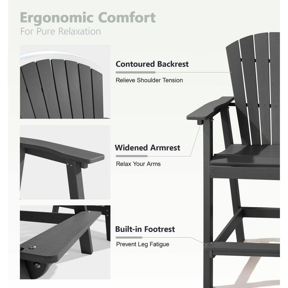 Dark Gray Tall Adirondack Bar Chairs with Removable Trays