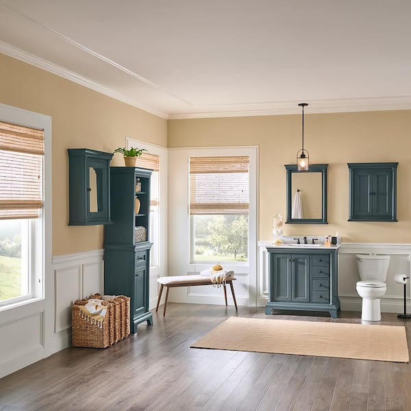 Strousse 24 in. W x 32 in. H Rectangular Wood Framed Wall Bathroom Vanity Mirror in Distressed Blue Fog