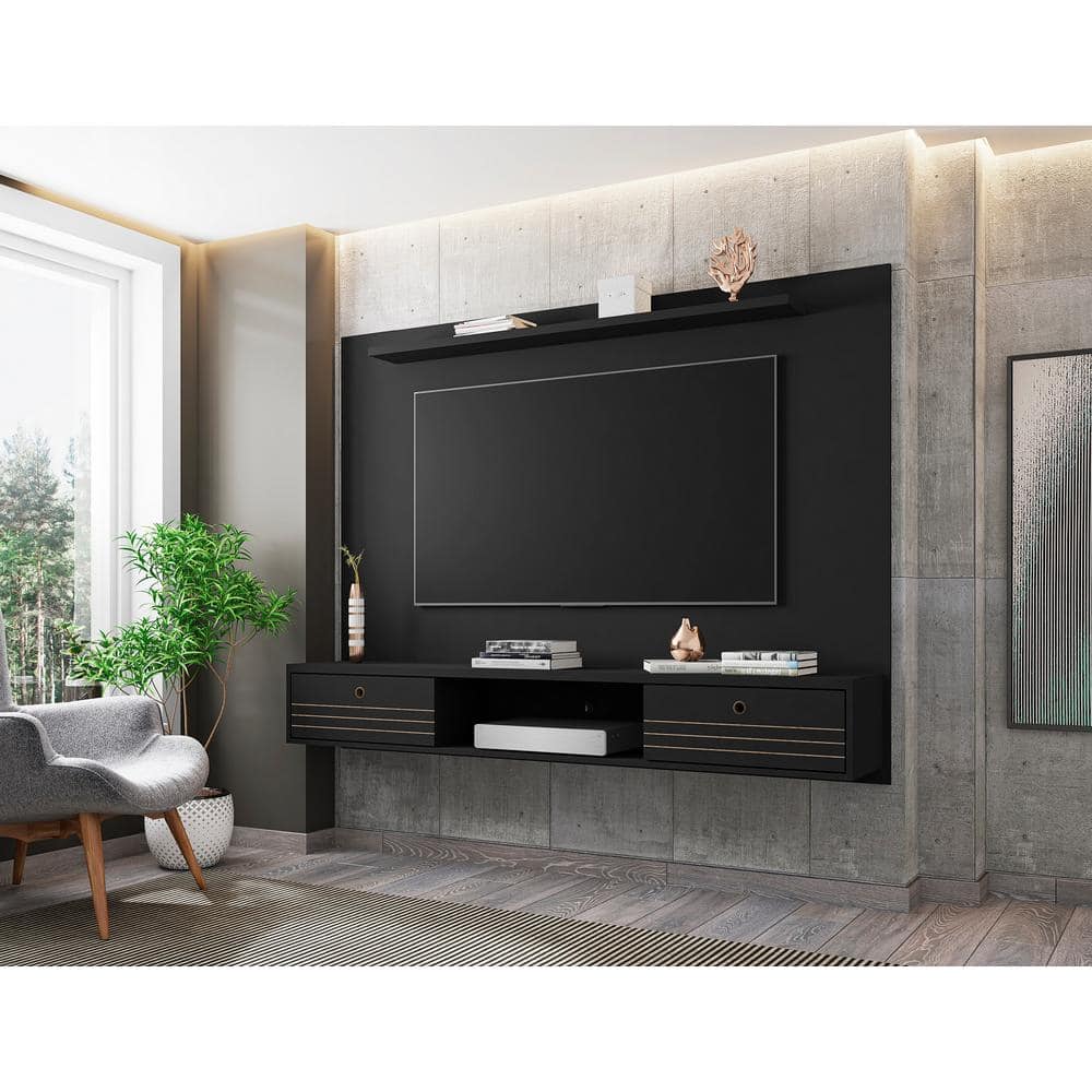 Black 76" Floating Entertainment Center with Mount
