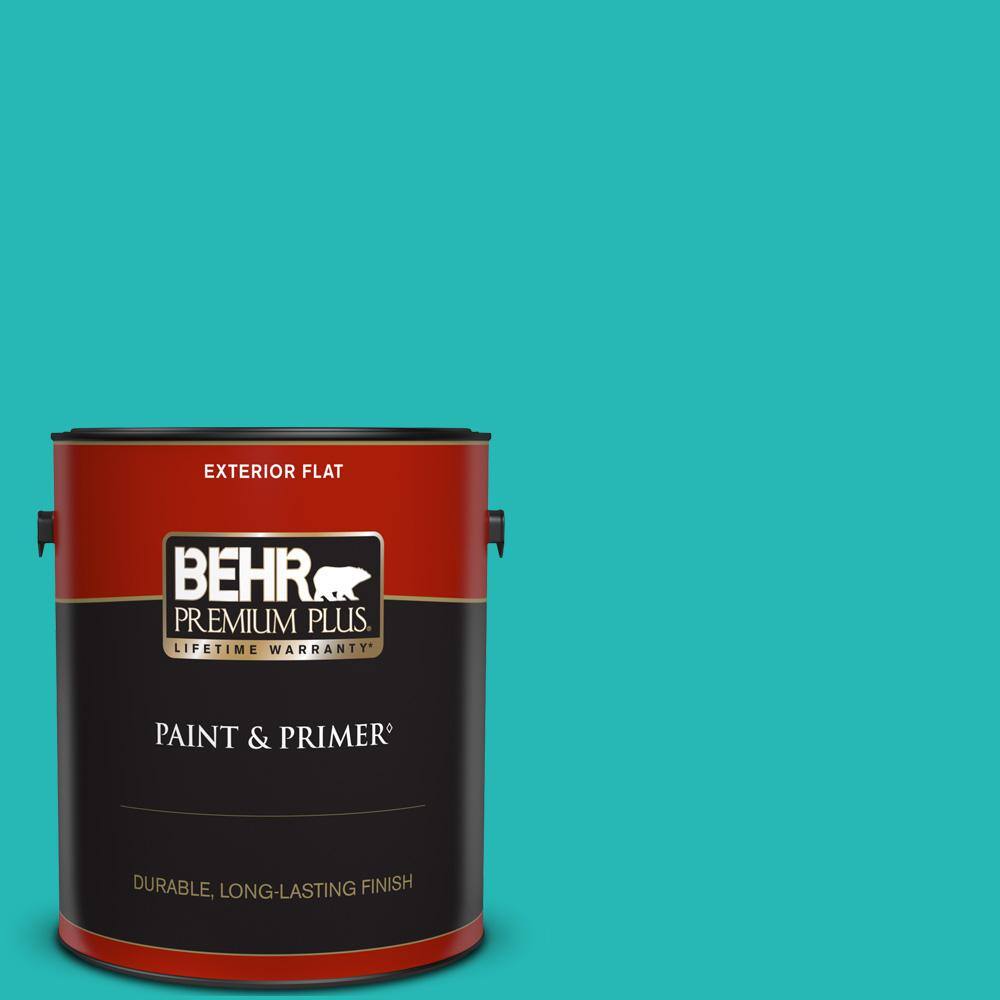 BEHR PREMIUM PLUS 1 gal. #MQ4-21 Caicos Turquoise Flat Exterior Paint ...
