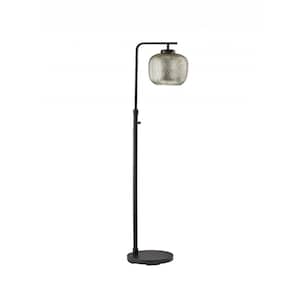 60.25 in. Black 1 Light 1-Way (On/Off) Swing Arm Floor Lamp for Liviing Room with Glass Globe Shade