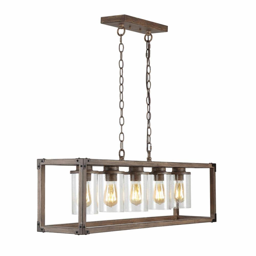 Zeniba 36" Rustic Farmhouse LED Pendant with Seeded Glass - Oil-rubbed Bronze