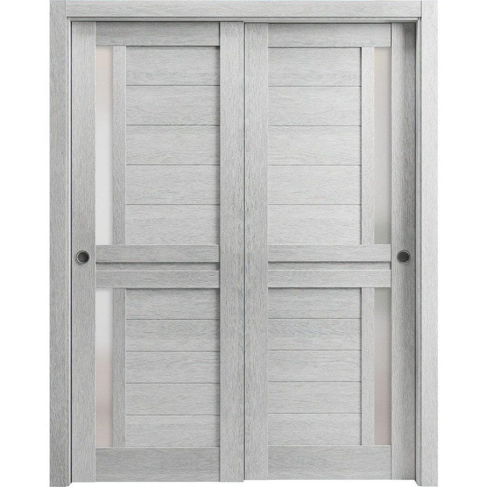 Assembly Required 60 in. x 84 in. 2 Panel Light Grey Oak Finished Solid Wood Sliding Door with Hardware price history on PriceWatchPro