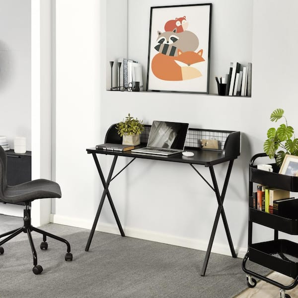 Homy Casa Ava 47.2 in. Rectangular Black MDF Top Wring Computer Desk with Grid-patterned Table Top