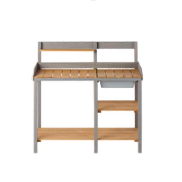 Unbranded Wooden Potting Bench Table with Sink, Outdoor Garden Table Work Bench with Shelf, Workstation for Outside Lawn Patio