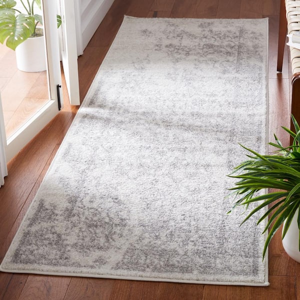 Adirondack Ivory/Silver 3 ft. x 20 ft. Border Floral Runner Rug