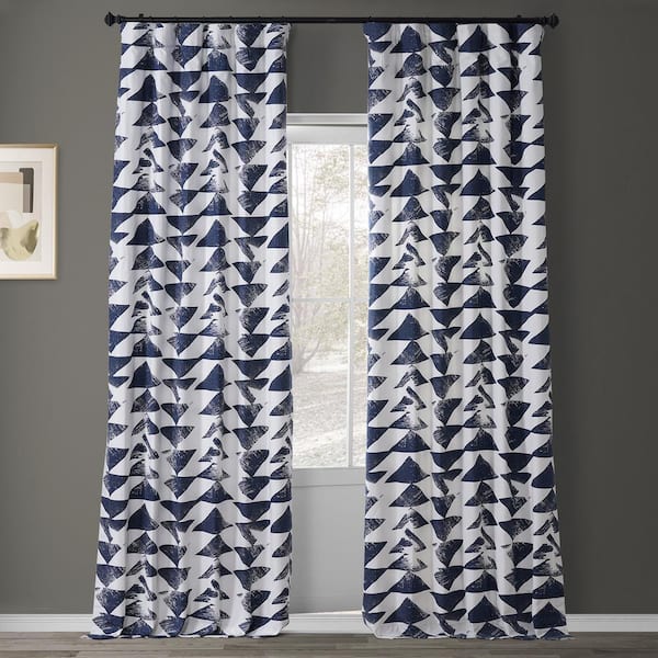 Triad Indigo Printed Room Darkening Curtain - 50 in. W x 96 in. L Rod Pocket with Back Tab Single Window Panel