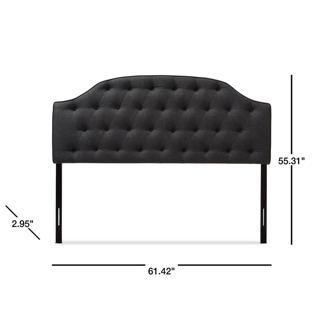 Dark Gray Tufted Upholstered Queen Headboard with Faux Leather Buttons